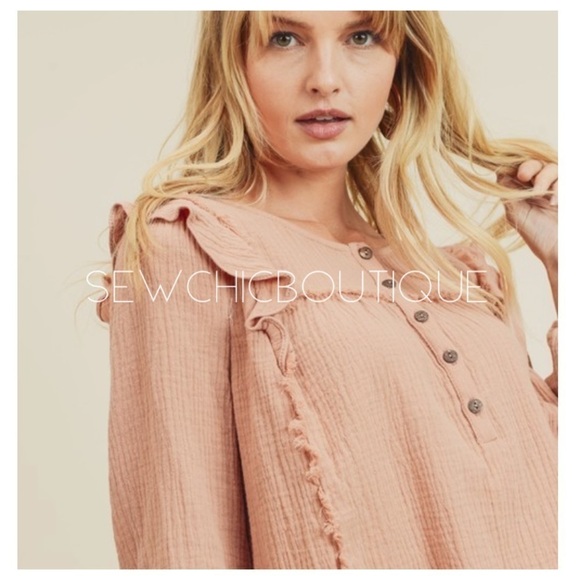 Raw Edge Ruffle Detail Top in Terracotta - Picture 1 of 5